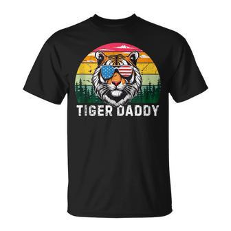 Tiger Daddy Usa Flag Father's Day 4Th Of July Retro T-Shirt - Thegiftio UK