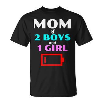 Tired Mom Of 2 Boys And 1 Girl Mother Sons Daughters T-Shirt - Monsterry