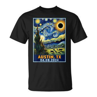Total Solar Eclipse 2024 Austin Texas Van Gogh Starry Night T-Shirt | Mazezy
