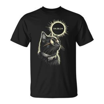 Total Solar Eclipse 2024 Cat In Astronomy Glasses T-Shirt | Mazezy