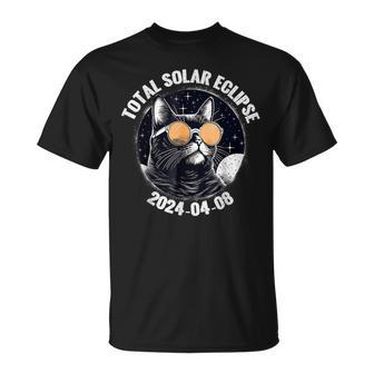 Total Solar Eclipse 2024 Cat Wearing Solar Eclipse Glasses T-Shirt | Mazezy