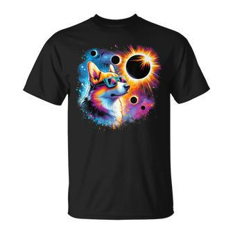 Total Solar Eclipse 2024 Corgi Dog Wearing Eclipse Glasses T-Shirt | Mazezy
