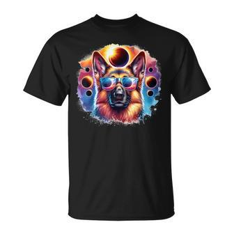 Total Solar Eclipse 2024 German Shepherd Dog With Glasses T-Shirt - Seseable