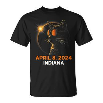 Total Solar Eclipse 2024 Indiana Cat Lover Wearing Glasses T-Shirt - Thegiftio UK