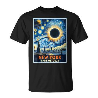 Total Solar Eclipse 2024 New York Starry Night Painting T-Shirt - Seseable
