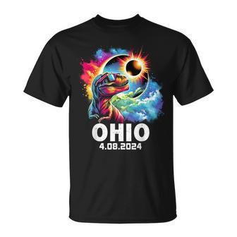 Total Solar Eclipse 2024 Ohio T Rex Dinosaur Eclipse Glasses T-Shirt - Monsterry