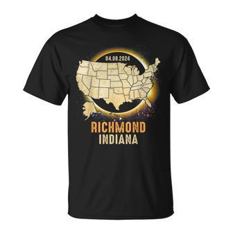 Total Solar Eclipse 2024 Richmond Indiana Usa Map Colorful T-Shirt - Monsterry UK