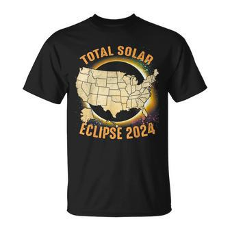 Total Solar Eclipse 2024 Totality Us Map Colorful T-Shirt - Monsterry