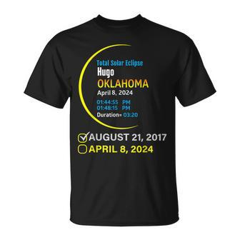 Total Solar Eclipse April 8 2024 Oklahoma Hugo T-Shirt | Mazezy
