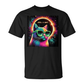 Total Solar Eclipse Cat Wearing Glasses April 8 2024 T-Shirt | Mazezy