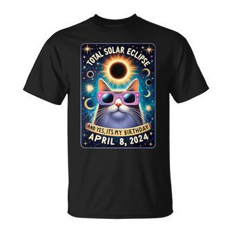 Total Solar Eclipse Yes It's My Birthday April 8 2024 Cat T-Shirt | Mazezy CA