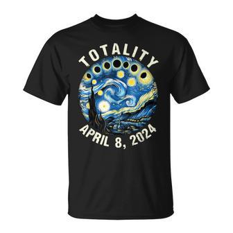 Totality Solar Eclipse Starry 2024 Night Van April 8 Gogh T-Shirt | Mazezy