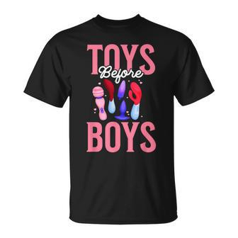 Toys Before Boys Adult Humor Women's Embarrassing T-Shirt - Monsterry DE
