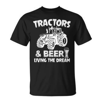 Tractors And Beer Living The Dream Farmer Sarcasm T-Shirt - Thegiftio UK