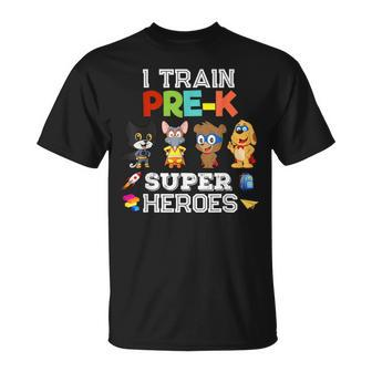 I Train Pre-K Superheroes Back To School Teacher Gif T-Shirt - Monsterry
