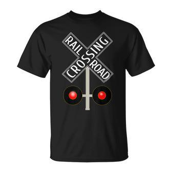 Train Railroad Crossing With Lights Road Sign T-Shirt - Monsterry DE