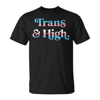 Trans And High Weed Marijuana Retro Lgbtq Pride Flag T-Shirt - Monsterry