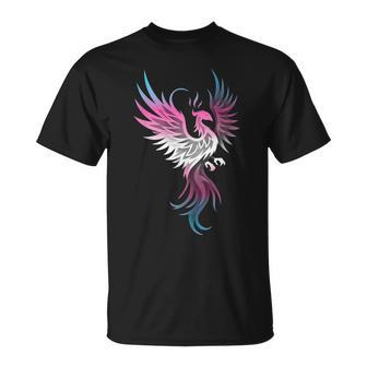 Transgender Phoenix Bird Trans Pride Flag Rising From Ashes T-Shirt - Monsterry UK