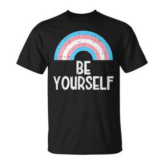 Transgender Rainbow Be Yourself Pocket Cute Trans Pride Flag T-Shirt - Thegiftio UK