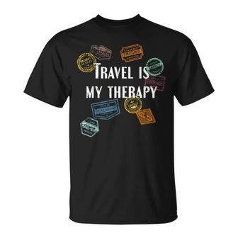 Travel Is My Therapy Distressed World Traveler Passport T-Shirt - Monsterry