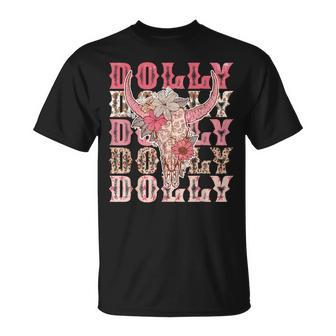 Trendy Dolly First Name Guitar Pink Cowgirl Western T-Shirt - Seseable