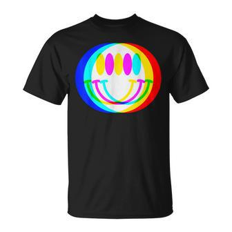Trendy Happy Face Retro Groovy Smile Face Illusion T-Shirt - Seseable
