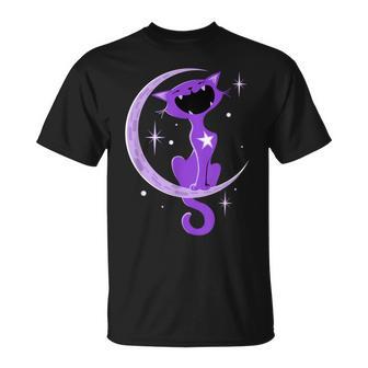 Trendy Purple Cat Crescent Moon Howl T-Shirt - Monsterry CA