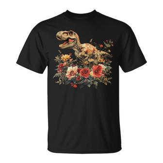Trex Dinosaur Dino Floral Flower T-Shirt - Monsterry DE