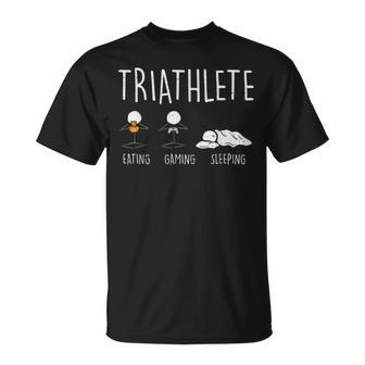 Triathlete Stickman Eat Video Game Sleep Gamer Boy Men T-Shirt - Monsterry
