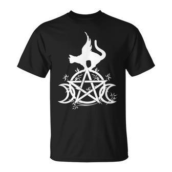 Triple Moon Wicca Witchcraft Cat Moon Goddess T-Shirt - Monsterry