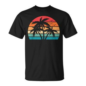Tropical Hawaiian Retro Palm Tree Sunset Hawaii Beach T-Shirt - Thegiftio UK