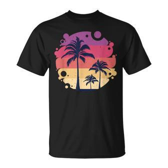 Tropical Sunset Palm Tree Retro Vintage T-Shirt - Monsterry