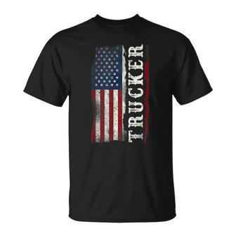 Trucker Truck Driver American Usa Flag Vintage Trucker T-Shirt - Monsterry UK