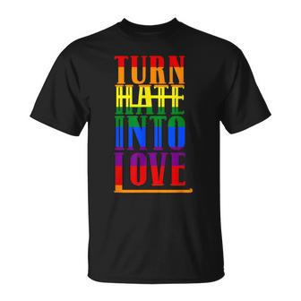 Turn Hate Into Love Lgbt Flag Pride Month Transgender T-Shirt - Thegiftio UK