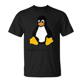 Tux Linux Penguin Sudo Rm -Rf Computer Science Computers T-Shirt - Monsterry