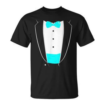 Tuxedo T With Aqua Bow Tie And Cummerbund T-Shirt - Monsterry UK