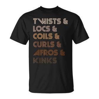 Twists Locs Coils Curls Afros Kinks Natural Hair Descriptive T-Shirt - Monsterry AU