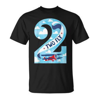 Two Fly 2 Years Old Birthday 2Nd Bday Birthday Boy Airplane T-Shirt - Seseable