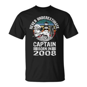Never Underestimate Captain Born In 2008 Captain Sailing T-Shirt - Thegiftio UK
