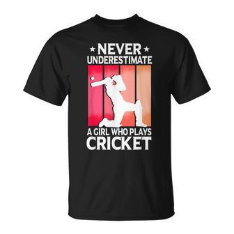 Never Underestimate A Girl Who Plays Cricket T-Shirt - Thegiftio UK