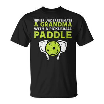 Never Underestimate Grandma With Pickleball Paddle Women T-Shirt - Seseable