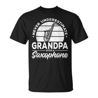Never Underestimate Grandpa With A Saxophone Sax Player T-Shirt | Mazezy DE