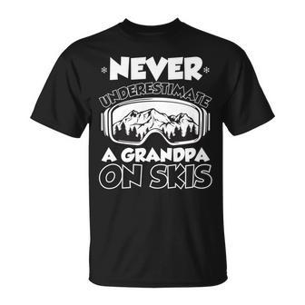 Never Underestimate A Grandpa On Skis Winter T-Shirt - Seseable