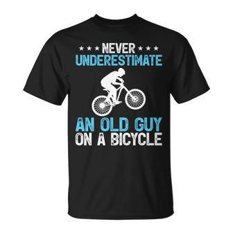 Never Underestimate An Old Guy On A Bicycle Cycling Biker T-Shirt | Mazezy AU