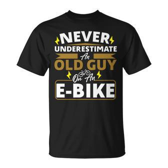 Never Underestimate An Old Guy On A Bicycle E-Bike Meme T-Shirt - Seseable