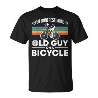 Never Underestimate An Old Guy On A Bicycle Retro Vintage T-Shirt - Monsterry