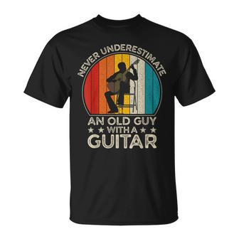 Never Underestimate An Old Guy With A Guitar Retro Vintage T-Shirt - Monsterry
