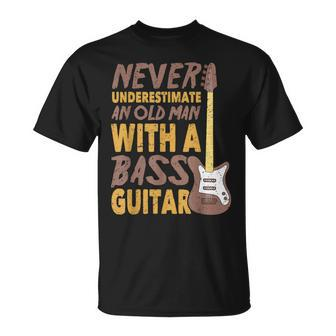 Never Underestimate An Old Man With A Bass Guitar Rock T-Shirt | Mazezy