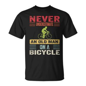 Never Underestimate An Old Man On A Bicycle Cycling Retro T-Shirt - Monsterry CA