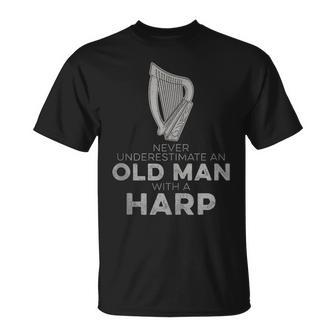 Never Underestimate An Old Man With A Harp Vintage Novelty T-Shirt - Monsterry CA